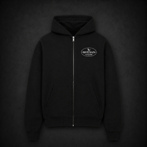 MOUSAN All Logo Zip Hoodie – Black