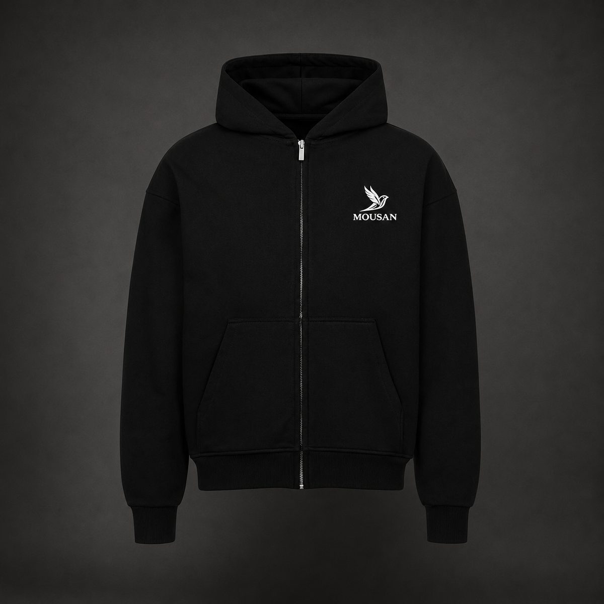 MOUSAN Essential Zip Hoodie – Black