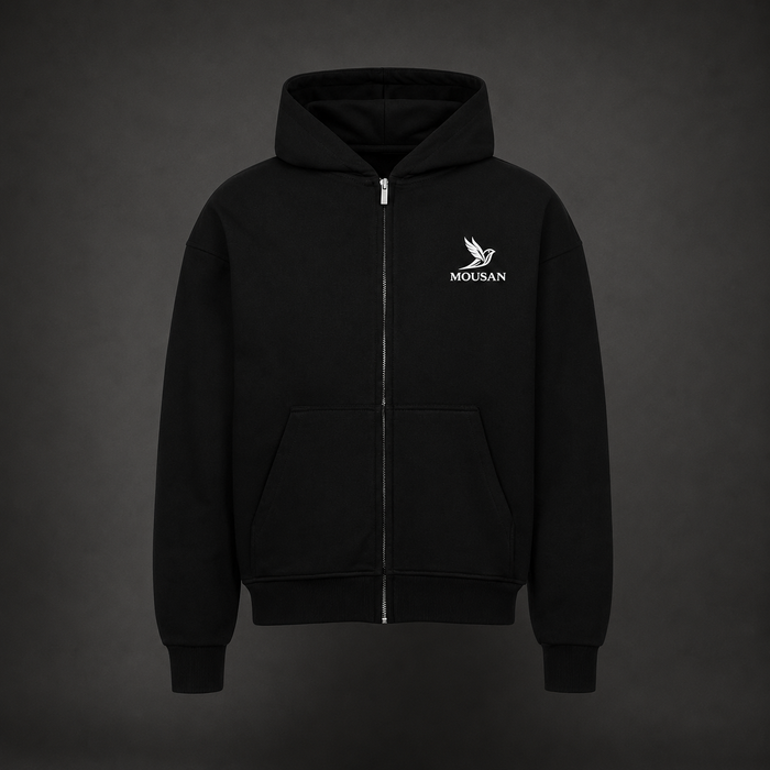 MOUSAN Essential Zip Hoodie – Black